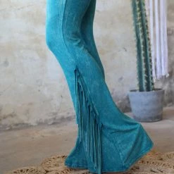 Blue Buttercup Best Sellers Turquoise Mineral Wash Fringe Pants