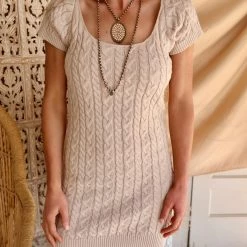 Baevely Apparel Natural Cable Knit Mini Dress