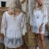 ComfyLuxe Apparel OS White Leaf Pattern Lace Cover-Up Top
