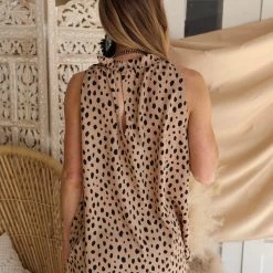 First Love Apparel Mocha Ditsy Dot Ruffled Mock Neck Blouse