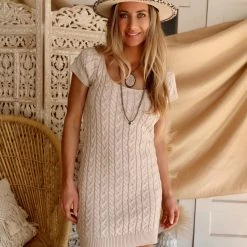 Baevely Apparel Natural Cable Knit Mini Dress