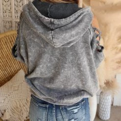 Blue Buttercup Apparel Grey Mineral Dyed+ Cutout Sleeve Sweatshirt