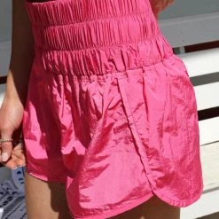 White Birch Hot Pink Smocked High Waist Shorts Apparel