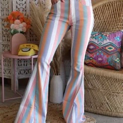 The Lace Cactus Multi+ Peach Striped Denim Bell Bottoms