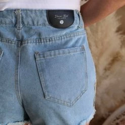 Denim Blvd Light Denim Rhinestone Frayed Shorts