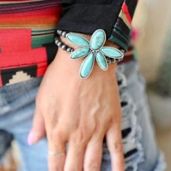 The Lace Cactus Turquoise Floral Double Strand Stretch Bracelet Apparel