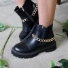 The Lace Cactus Black Chunky Gold Ankle Chain Boots