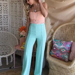 Love Song Apparel Mally Mint High Waist Flared Trousers