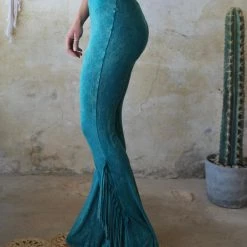 Blue Buttercup Best Sellers Turquoise Mineral Wash Fringe Pants