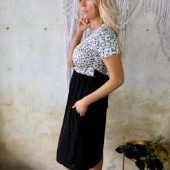 7th Ray Black Animal Print Tie-Back Dress Apparel