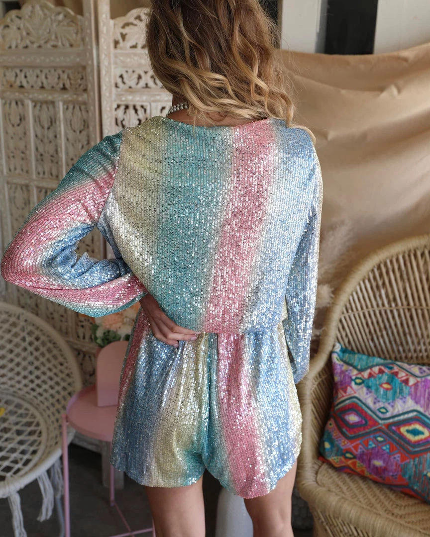 Love Song Blue Mint Multi Color Sequin Romper