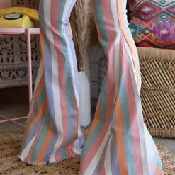 The Lace Cactus Multi+ Peach Striped Denim Bell Bottoms
