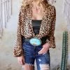 LoveSong Leopard Plunging V-Neck Puff Sleeve Bodysuit