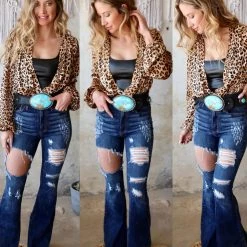 LoveSong Leopard Plunging V-Neck Puff Sleeve Bodysuit