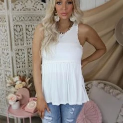 POL Apparel Ivory Sweet And Simple Babydoll Top