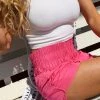 White Birch Hot Pink Smocked High Waist Shorts Apparel