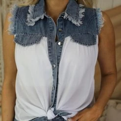 Mazik Light Denim + White Sleeveless Blouse Apparel