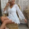 POL Apparel Izabelle Ivory Crochet Bell Sleeve Tunic