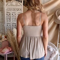 Blue B Apparel Taupe Flowy Lace Tank Top