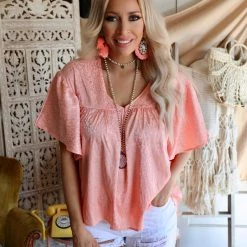 FSL Apparel Satin Coral Leopard Babydoll Top