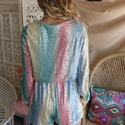Love Song Blue Mint Multi Color Sequin Romper