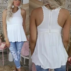 POL Apparel Ivory Sweet And Simple Babydoll Top