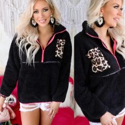 WannaB Baila Black + Leopard Pocket Pullover Apparel