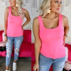 White Birch Neon Pink Square Neck Tank Top