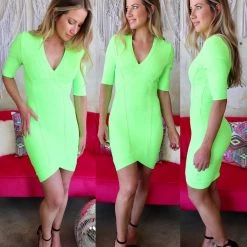 Athina Apparel Neon Lime Mini Bandage Dress
