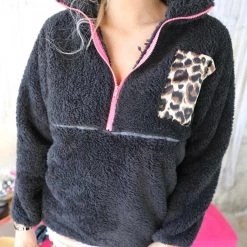 WannaB Baila Black + Leopard Pocket Pullover Apparel