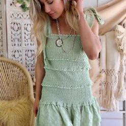 Love Is All Smocked Sage Tiered Dress