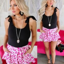 White Birch Black Round Neck Shoulder Tie Bodysuit Apparel