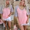 Haptics Rose + Gray Leopard Ruffle Bell Sleeve Top Apparel