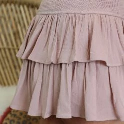 Blue B Apparel Beige Ruffle Smocked Mini Skort