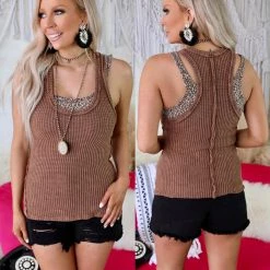Blue Buttercup Apparel Camel Vintage Wash Waffle Tank Top