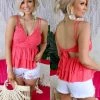Main Strip Apparel Chesney Coral Crochet Lace Ruffle Tank