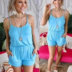 Heimish Apparel Bailey Blue Criss Cross Romper