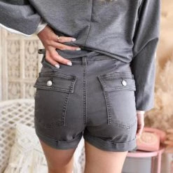 Listicle Charlotte Charcoal Cotton Twill Shorts Apparel