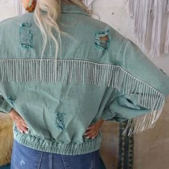 POL Jade Denim Rhinestone Jacket Apparel