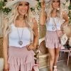 Blue B Apparel Beige Ruffle Smocked Mini Skort