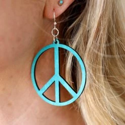 Green Tree Aqua Wood Peace Earrings