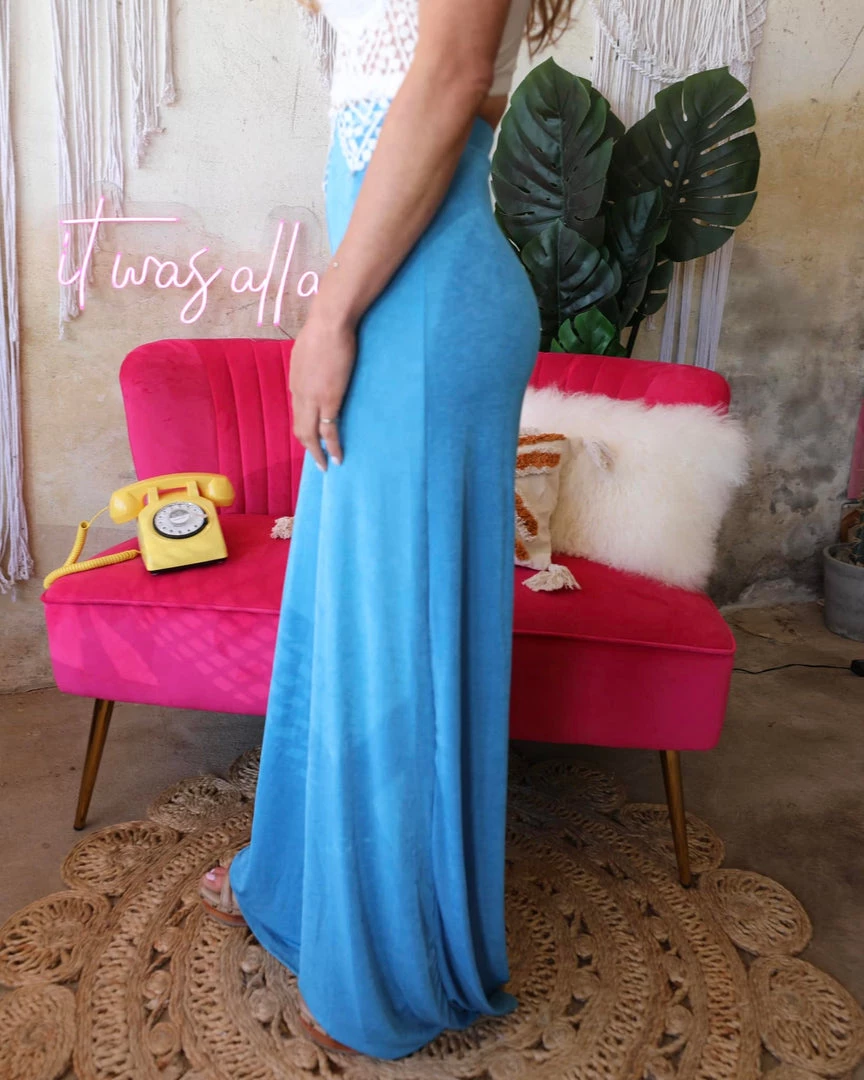 The Lace Cactus Apparel Tabitha Blue Slinky Palazzo Pants
