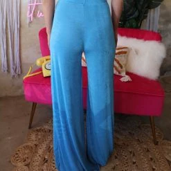 The Lace Cactus Apparel Tabitha Blue Slinky Palazzo Pants