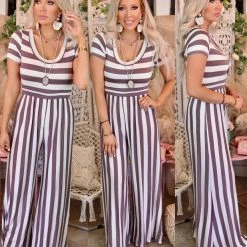 Veveret Mushroom And White Striped Jumpsuit Apparel