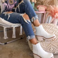 Pierre Dumas Walk This Way White Round Toe Booties