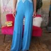 The Lace Cactus Apparel Tabitha Blue Slinky Palazzo Pants
