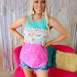 The Lace Cactus CT Happy Day Floral Fancy Tank Top Apparel