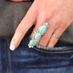 The Lace Cactus Western Vibes Tanna Triple Turquoise Double Band Ring