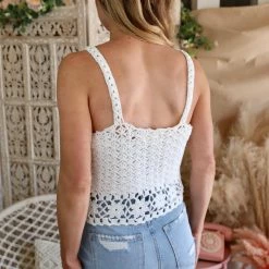 Dreamers By Debut Whitley White Floral Crochet Cropped Cami Apparel