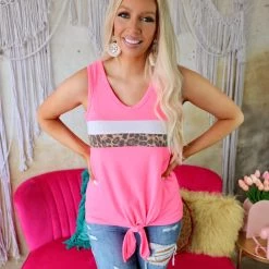 First Love Neon Pink Leopard Stripe Tank Top Apparel